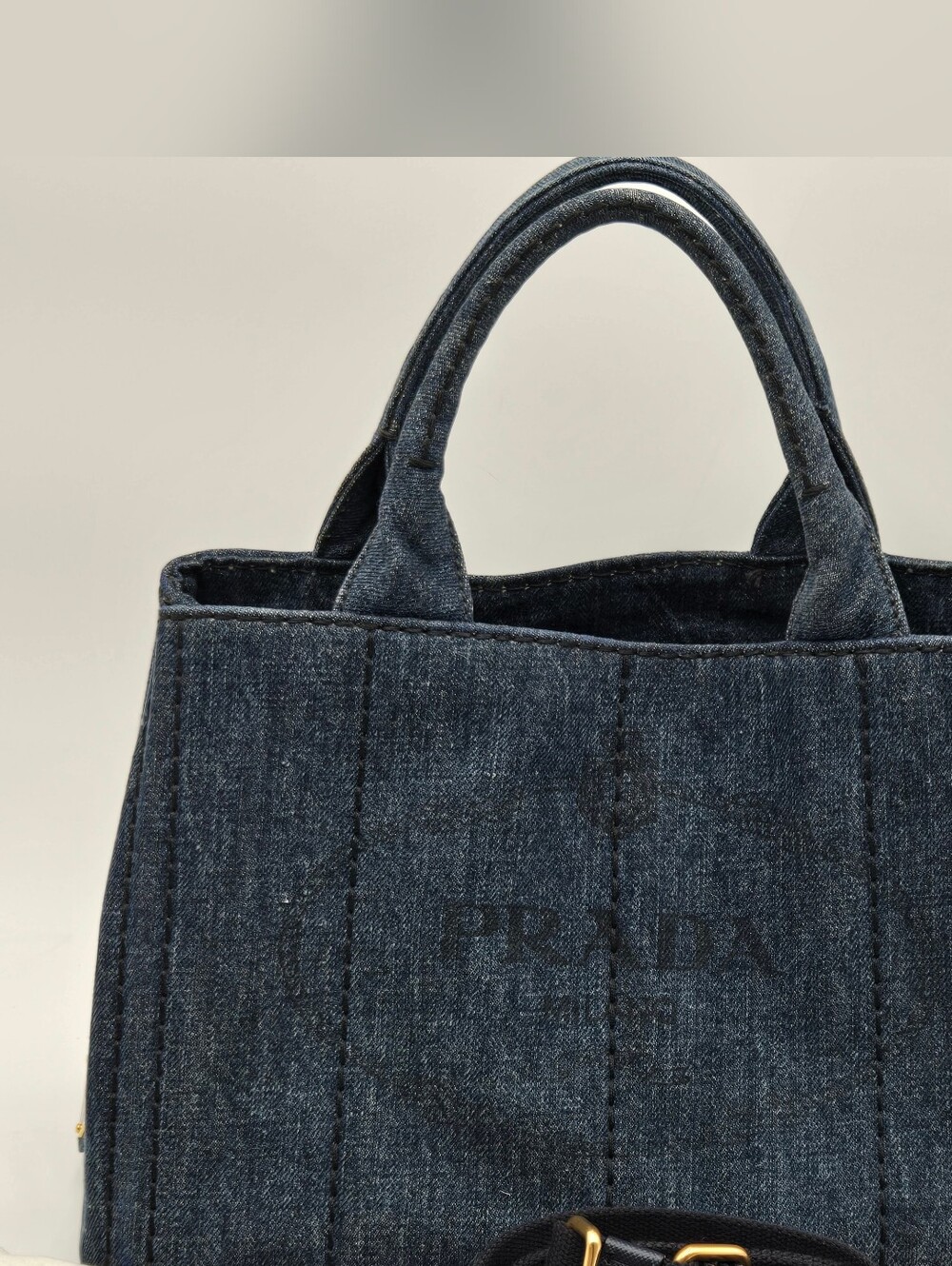 Prada Navy Denim Tote with Gold Hardware - Prada Canvas Canapa, COA included - Picture 17 of 17